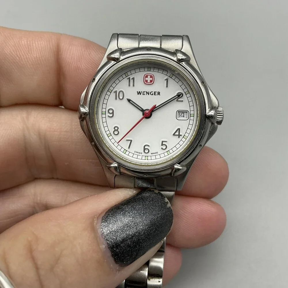 Wenger Womens Watch 29mm White Dial Stainless 7020X Swiss NON WORKING For Parts